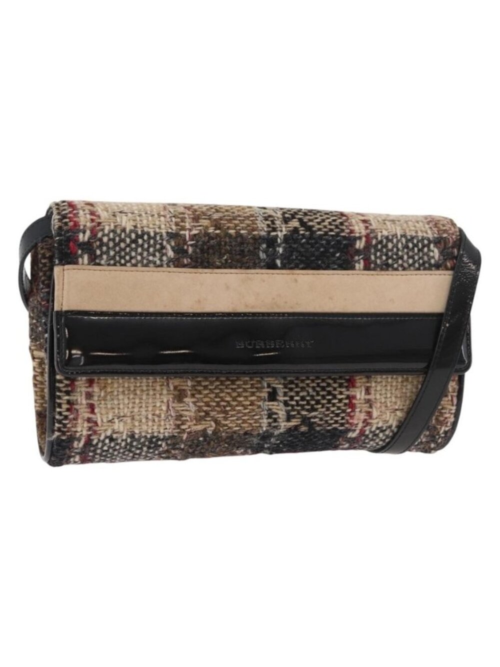 Authentic BURBERRY Shoulder Bag Tweed Gold Beige